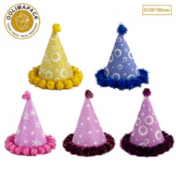 Party paper hat with wool ball