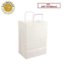 245*170*350mmh Flat handle white kraft paper bag