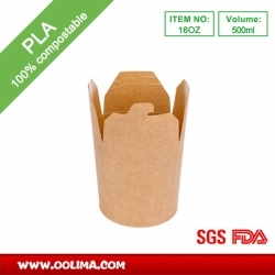 16OZ Kraft round base noodle box（PLA）