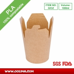 32OZ Kraft round base noodle box（PLA）