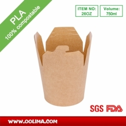 26OZ Kraft round base noodle box（PLA）