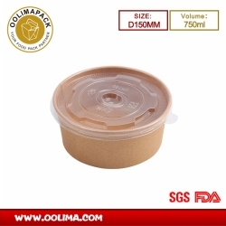 750ml Kraft salad bowl with PP lid  (D150MM）